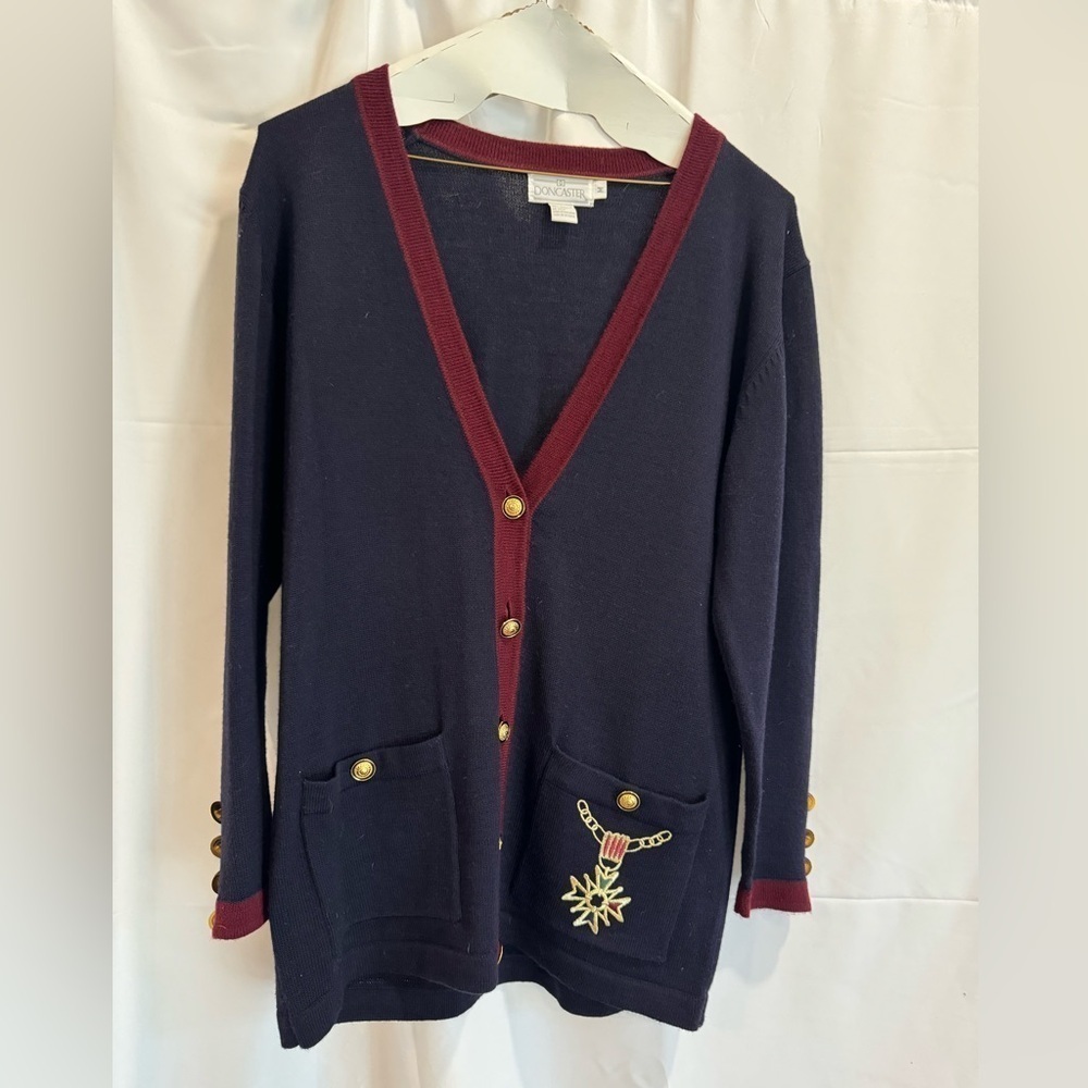 Doncaster vintage navy blue wool cardigan‎ (M)